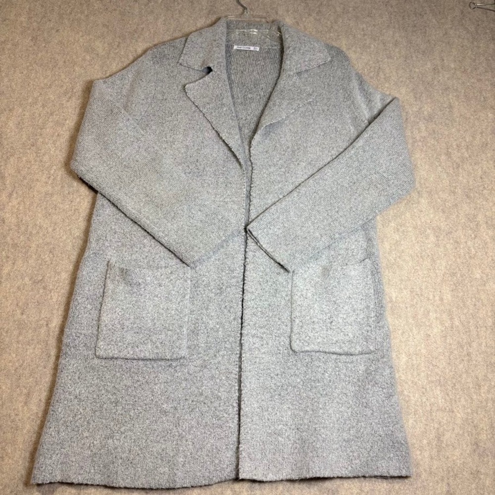 Pink Clover Cardigan Sweater Womens Medium Gray Knit Long Open Front Pocket Chic